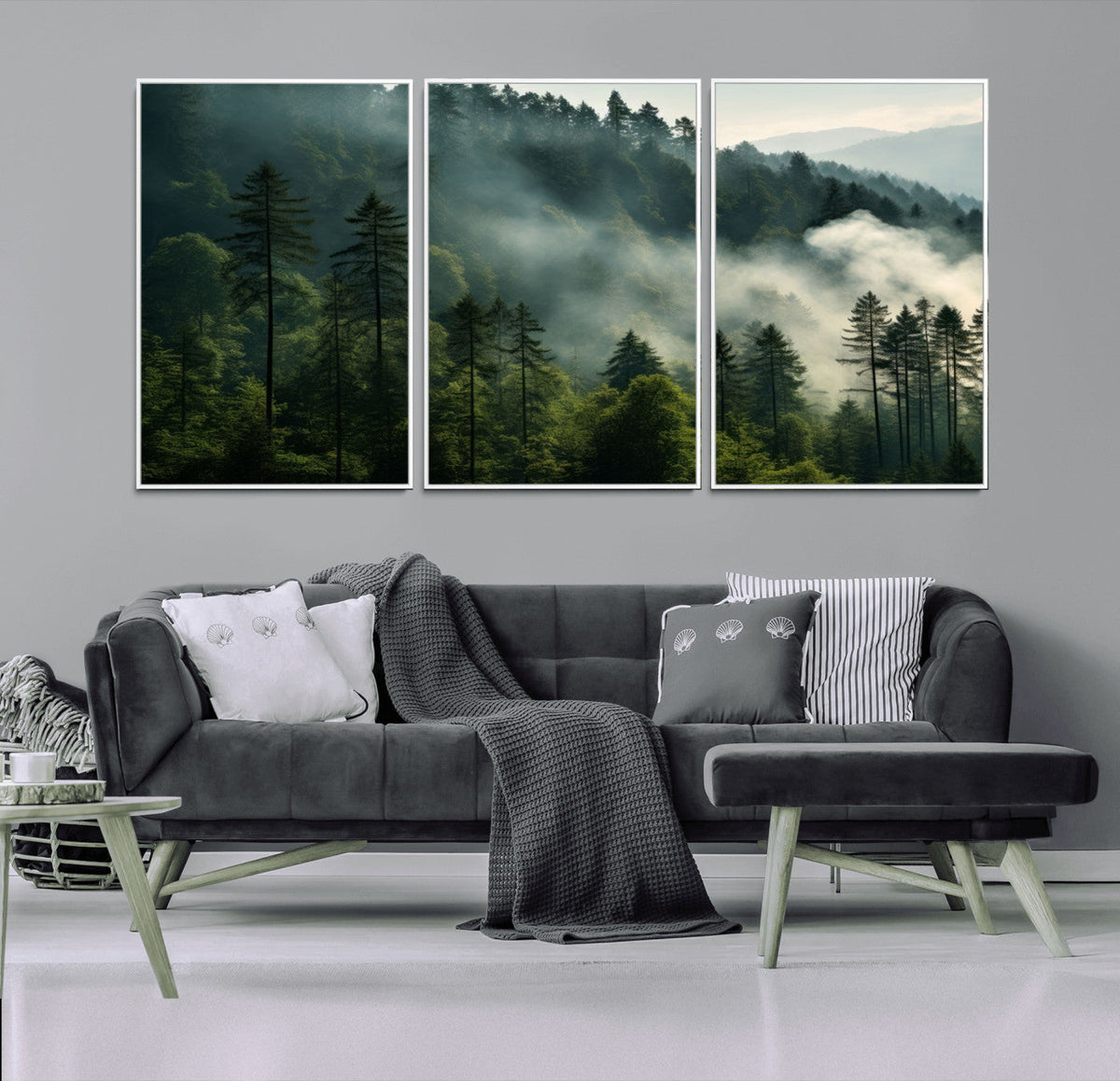 Misty Forest Wall Art Premium Canvas Print, Foggy and Serene Atmosphere