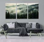 Captivating Misty Forest Wall Art Premium Canvas Print, A Foggy and Serene Atmosphere