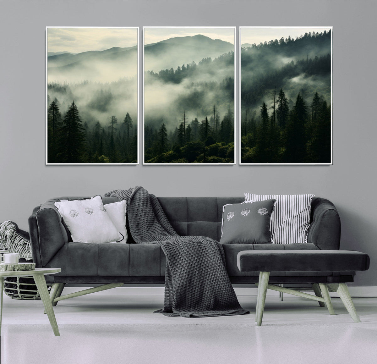 Captivating Misty Forest Wall Art Premium Canvas Print, A Foggy and Serene Atmosphere