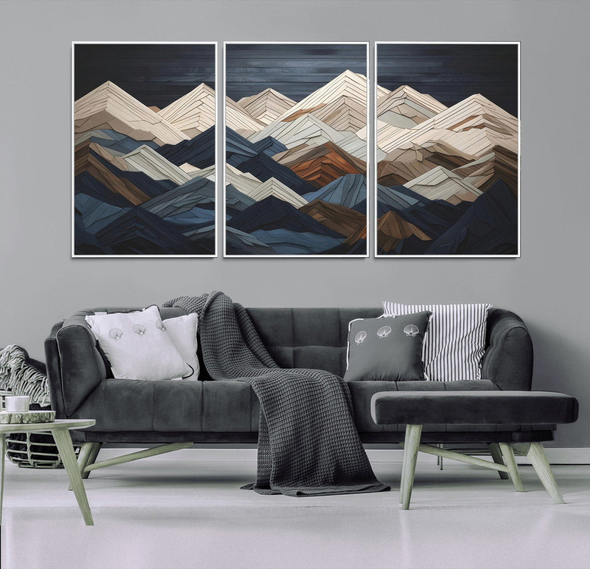Rustic Mountain Landscape Wall Art Canvas Print, Framed 3D Wooden Effect Mountain Art