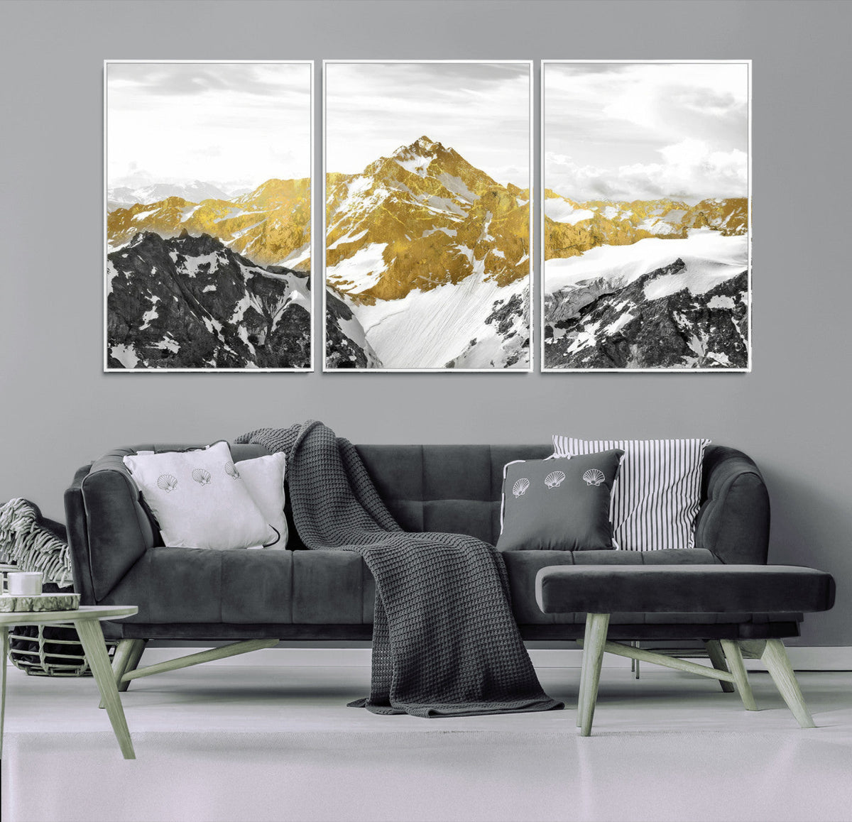 Gold Abstract Mountains Wall Art Print on Canvas, Nature Wall Art Print