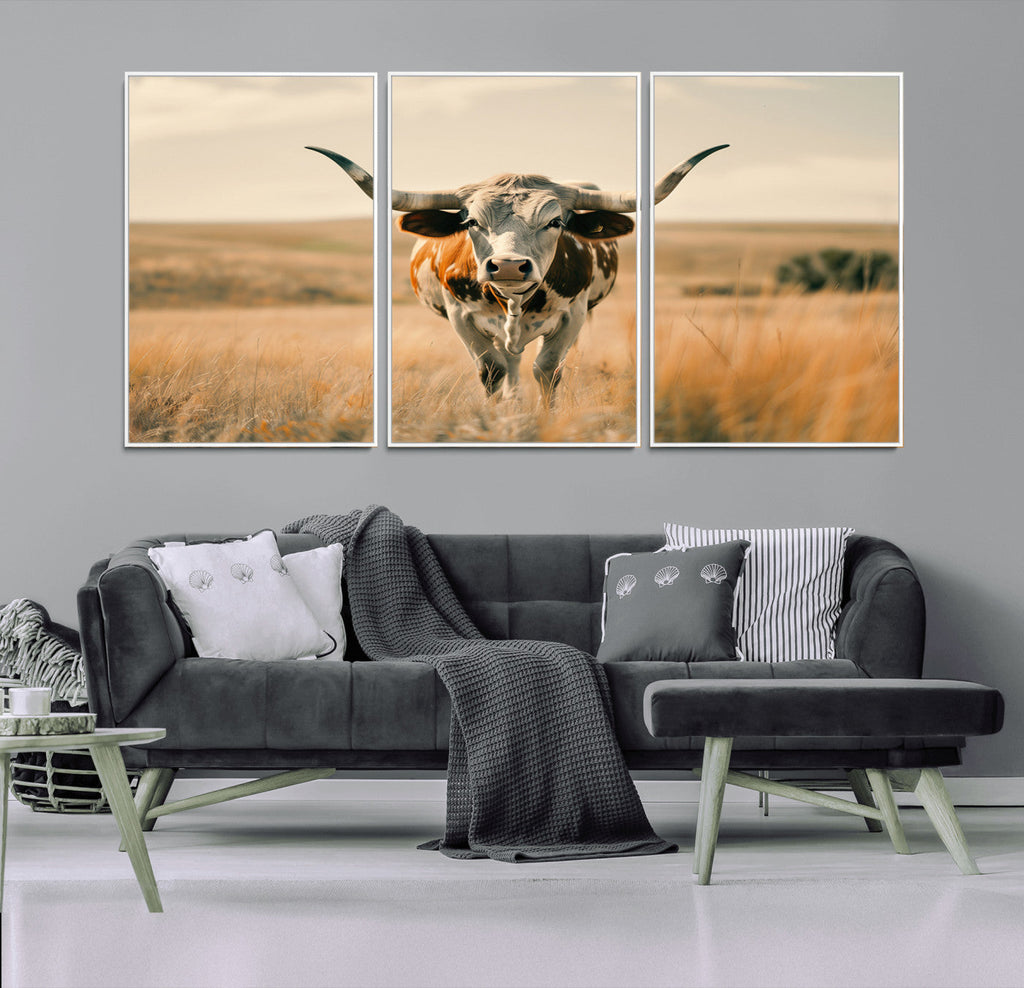 Texas Cow Wall Art Canvas Print for Farm House Wall Decor