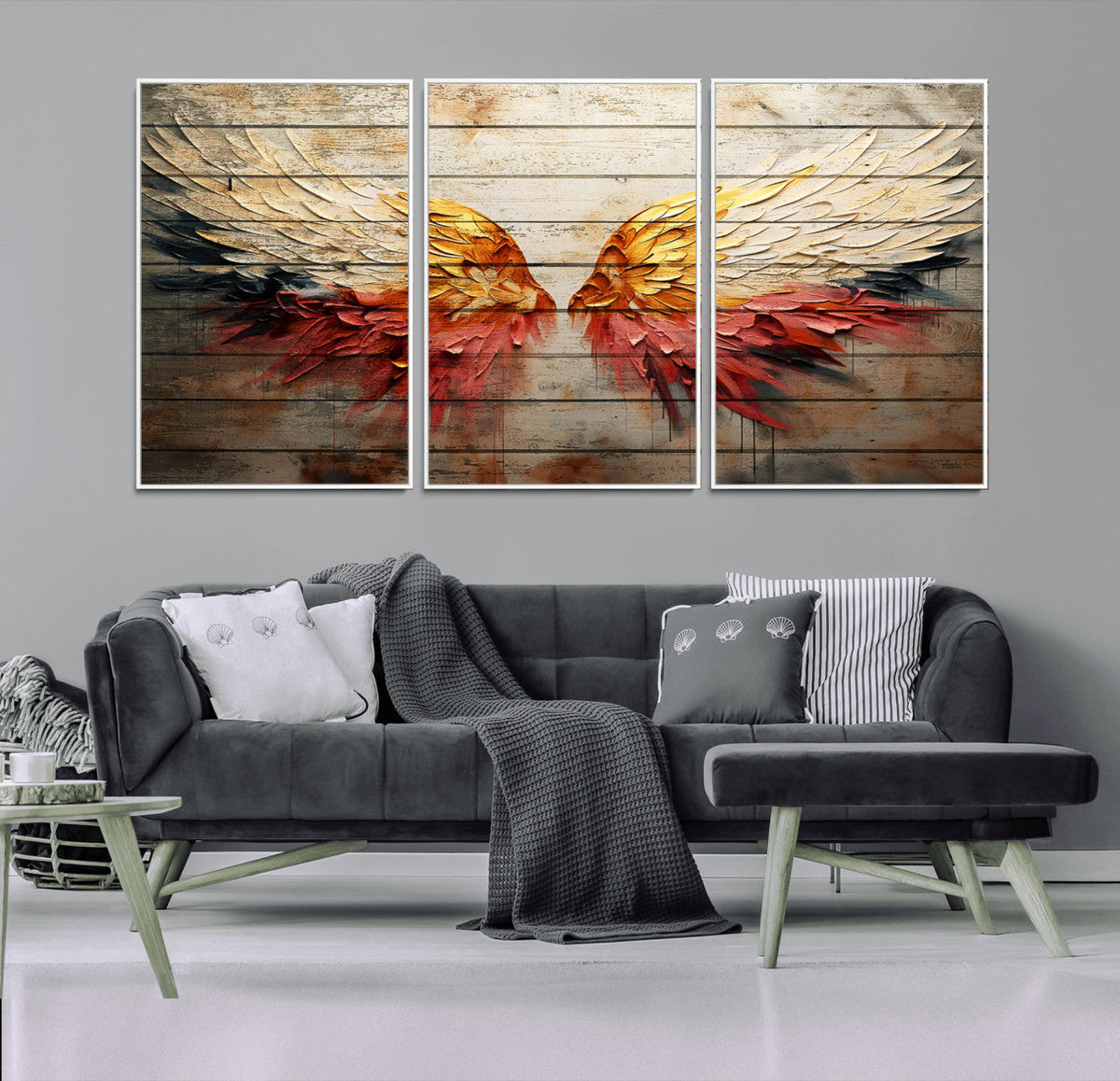 Abstract Angel Wings Canvas Wall Art, Modern Angelic Wings Decor, Framed and Ready to Hang