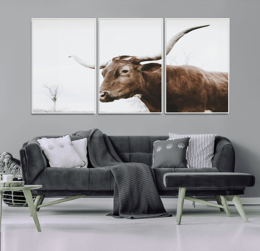 Rustic Bull Wall Art Canvas Print, Modern Longhorn Farmhouse Animal Decor