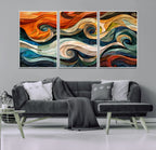 Abstract Wave Wall Art, Ready to Hang Framed Canvas Print | Extra Large 3 Piece Canvas Wall Art