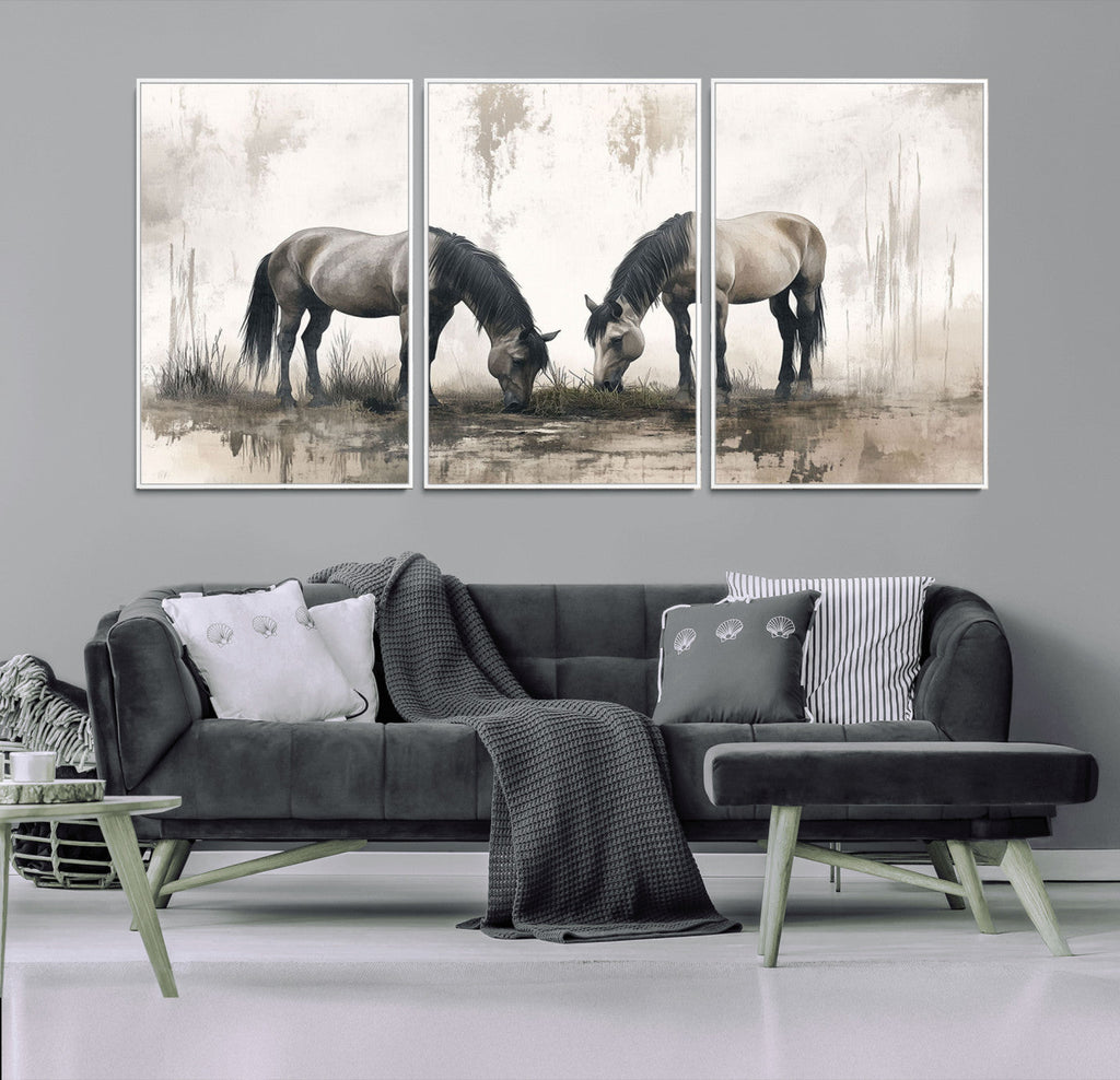 Chinese Ink Style Vintage Horses Wall Art Canvas Print