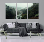 Misty Forest Wall Art, Tranquil Nature Landscape, Ready to Hang | Extra Large 3 Piece Canvas Wall Art
