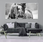 Black and White Horse Winter Wall Art, Ready to Hang