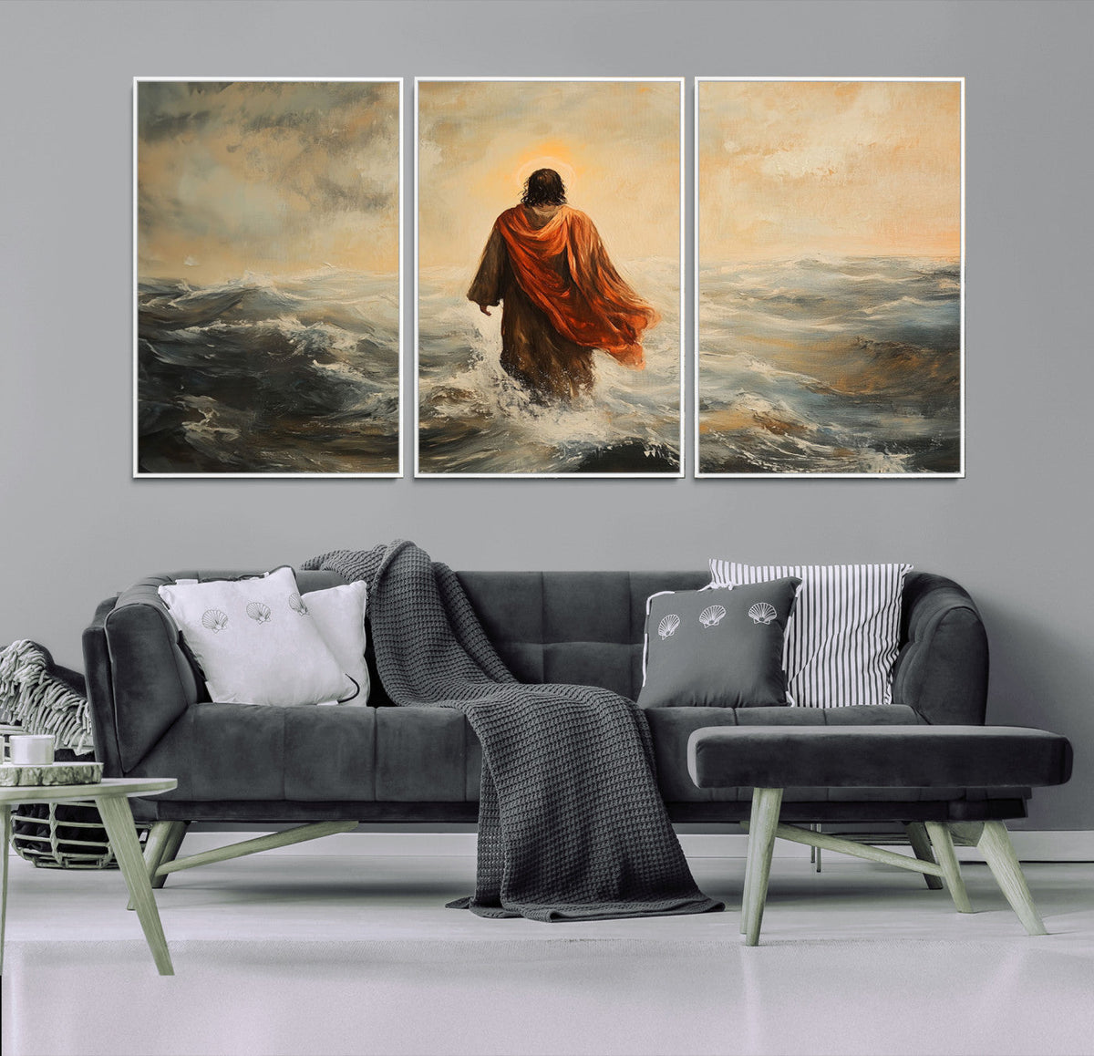 Jesus Walking on Water, Christian Wall Art, Jesus Christ Oil Painting Style Print