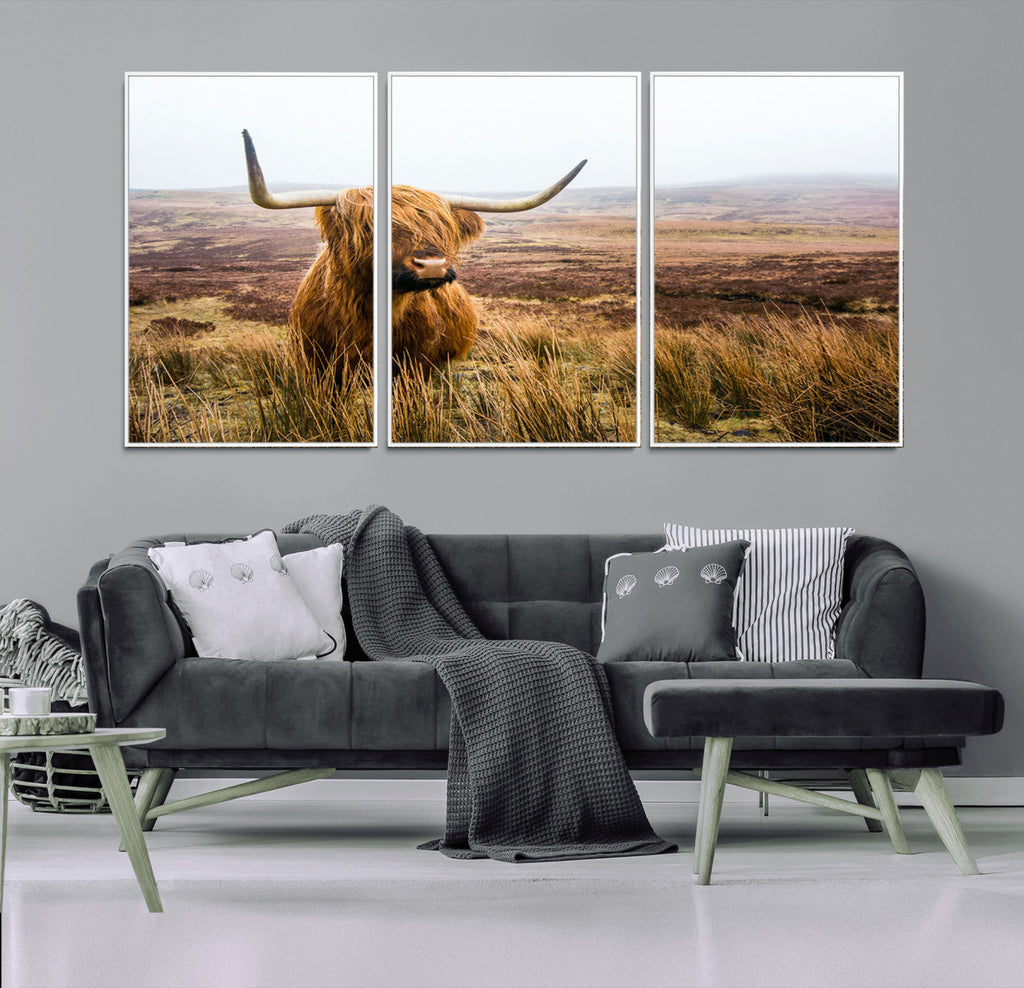 Scottish Highland Cow Canvas Wall Art, Rustic Farmhouse Decor