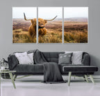 Scottish Highland Cow Canvas Wall Art, Rustic Farmhouse Decor