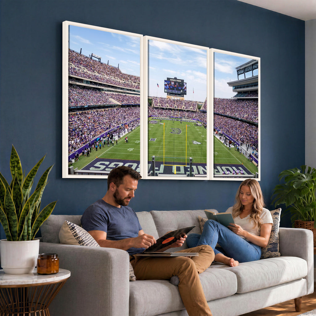 TCU Horned Frogs Football Team Print, Fort Worth Amon G. Carter Stadium, Framed and Ready to Hang