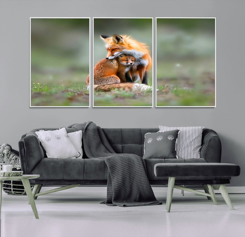 Heartwarming Fox and Baby Cub Wall Art | Canvas Print of Foxes in Nature