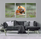 Heartwarming Fox and Baby Cub Wall Art | Canvas Print of Foxes in Nature