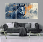 Abstract Blue Horse Wall Art Print Canvas | Western Horse Wall Art for Farmhouse Decor