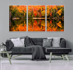 Forest Reflection Art | Autumn Forest Reflection Wall Art | Triptych Canvas Print