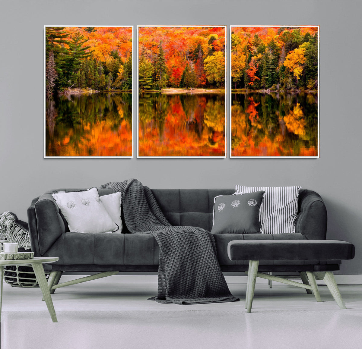 Forest Reflection Art | Autumn Forest Reflection Wall Art | Triptych Canvas Print