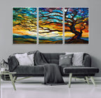 Vibrant Mosaic Tree of Life Wall Art, Stained Glass Style Canvas Print