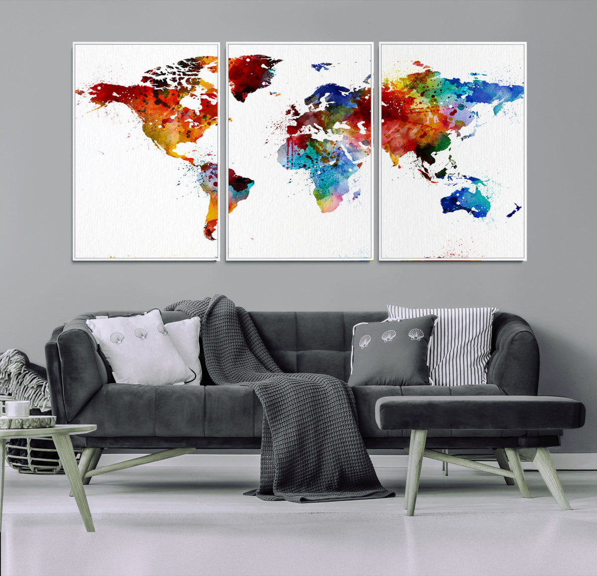 Colorful World Map Canvas Wall Art Print, Contemporary Global Map Artwork