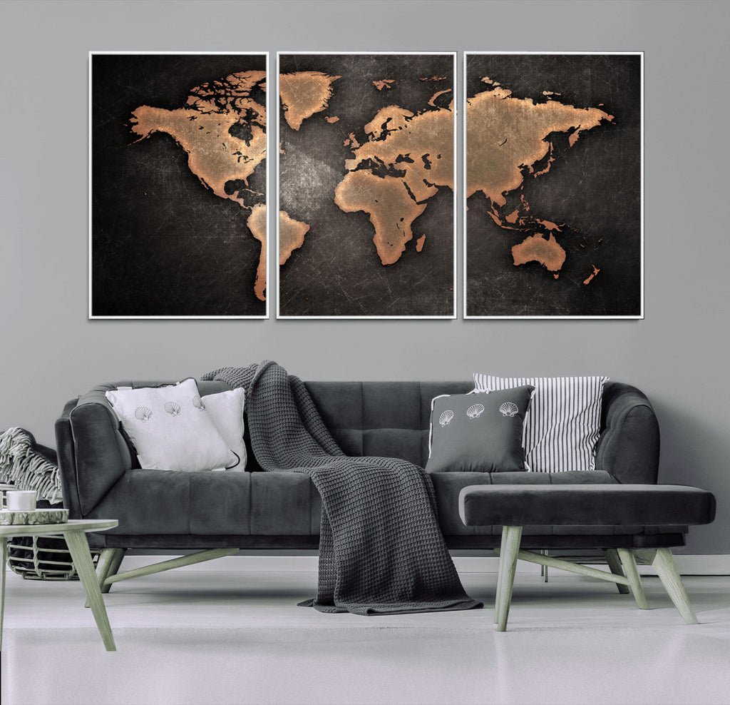 World Map Canvas Print | Framed Travel Map Wall Art for Couples