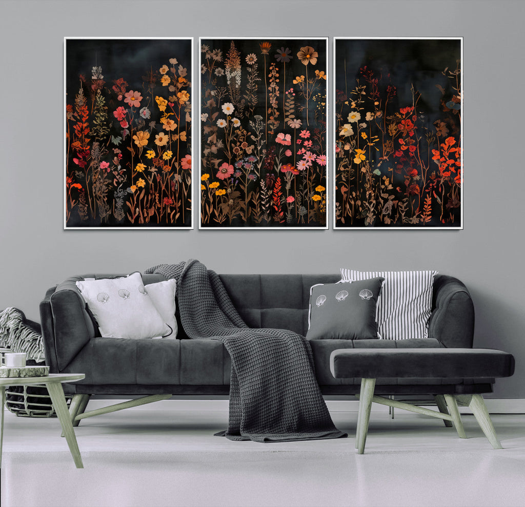 Large Floral Painting Print Illustration Flowers Canvas Wall Art