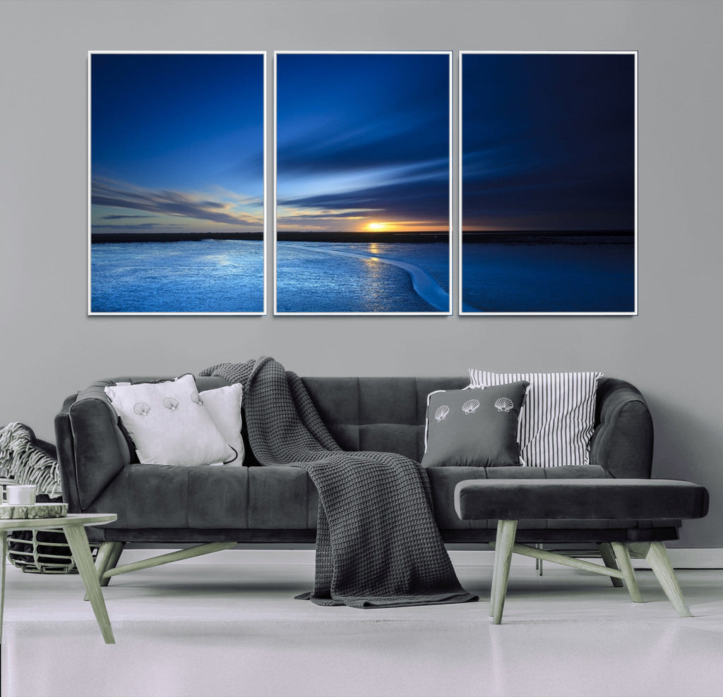 Blue Sunset Ocean Canvas Wall Art Print | Serene Coastal Horizon