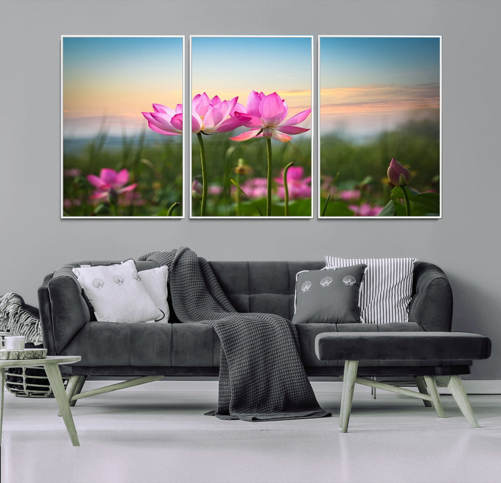 Pink Flower on the Mountain Canvas Print, Framed Pink Flower Canvas Wall Art