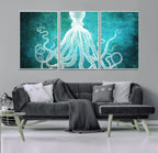Green Octopus Abstract Wall Art Canvas Print