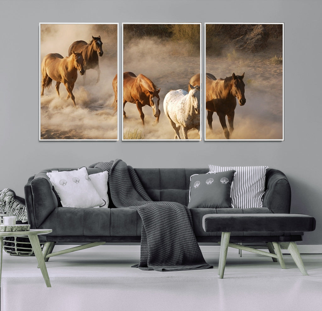 Large Wall Art 5 Horses Running on Sand Canvas Print