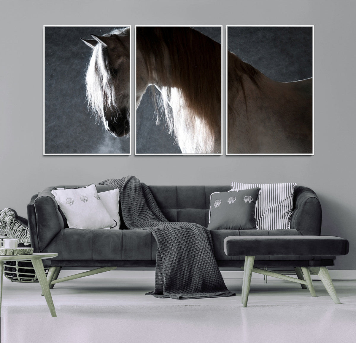 Large Wall Art Cream Colored Horse on Grey Background Canvas