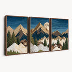 Moonlit Mountain Cabin Wall Art Canvas Print, Rustic Mountain Landscape