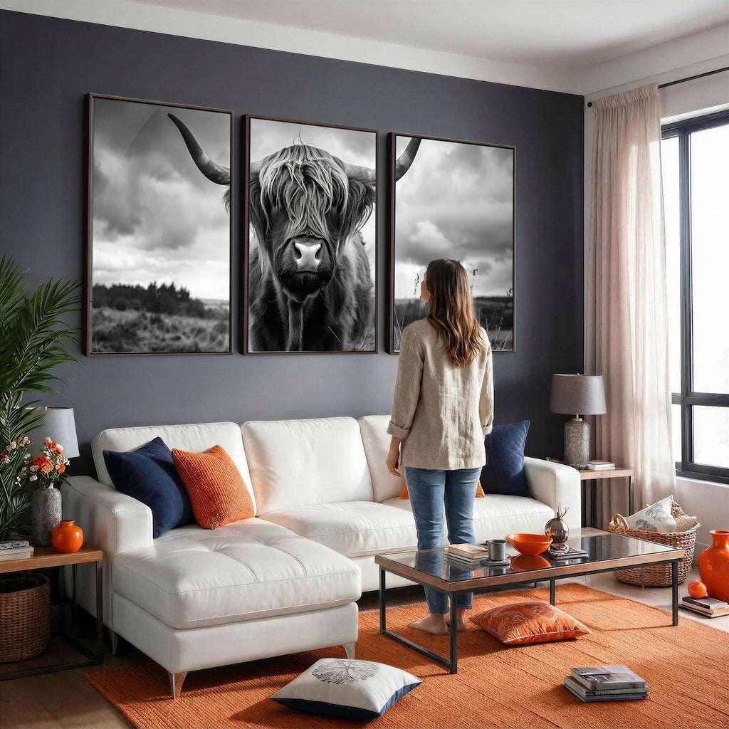 Scottish Cow Wall Art Canvas Print, Longhorn Wall Art