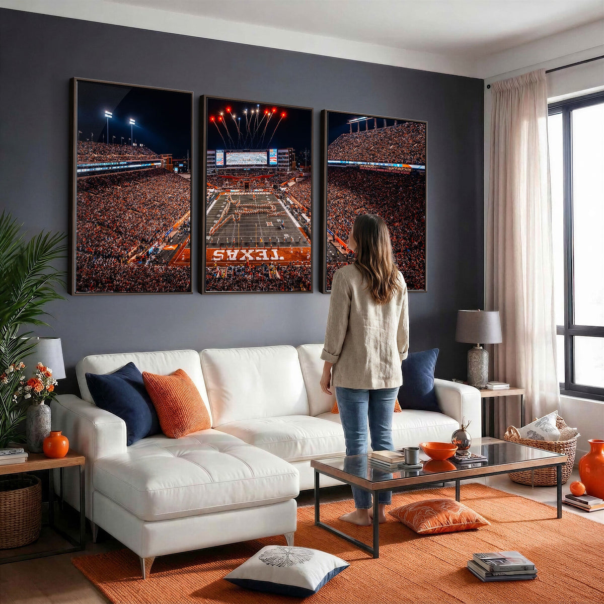 Texas Stadium Night Game Wall Art Canvas Print, Vibrant Football Fireworks Scene