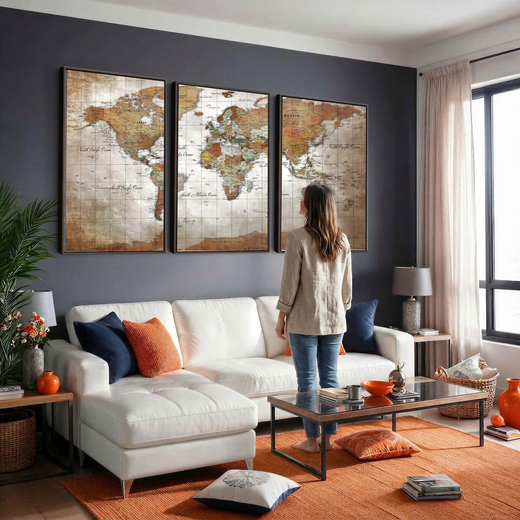 Vibrant Watercolor World Map Canvas Wall Art | Framed Travel Map