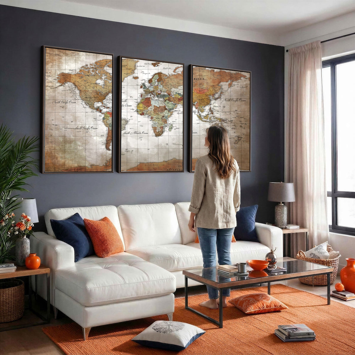 Vibrant Watercolor World Map Canvas Wall Art | Framed Travel Map