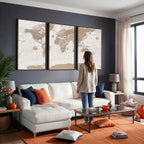 Framed Large World Map Canvas Print for Office Decor
