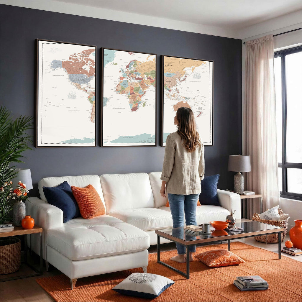 Pastel Colors World Map Wall Art Canvas Print