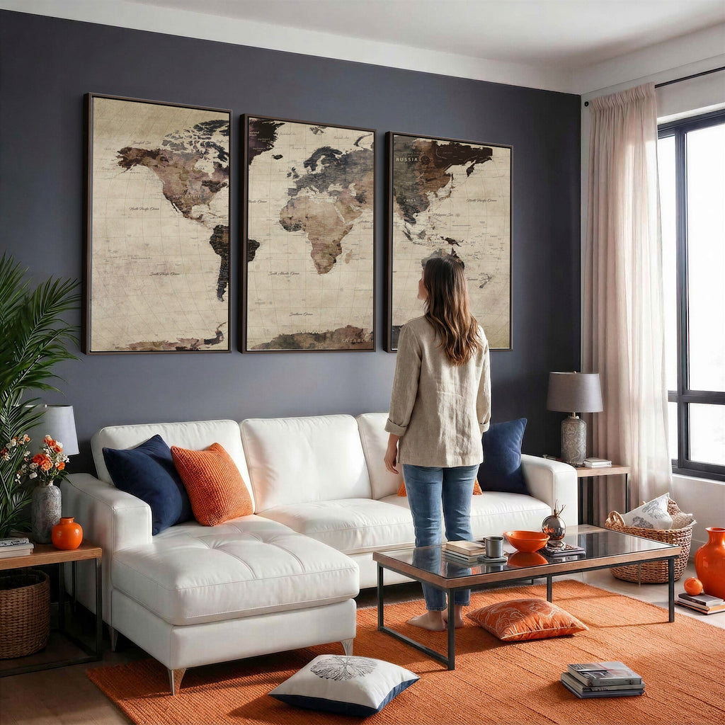 World Map Canvas Print, Detailed Map of the World, Adventure Gift for Couples and Anniversaries