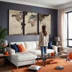 World Map Canvas Print, Detailed Map of the World, Adventure Gift for Couples and Anniversaries