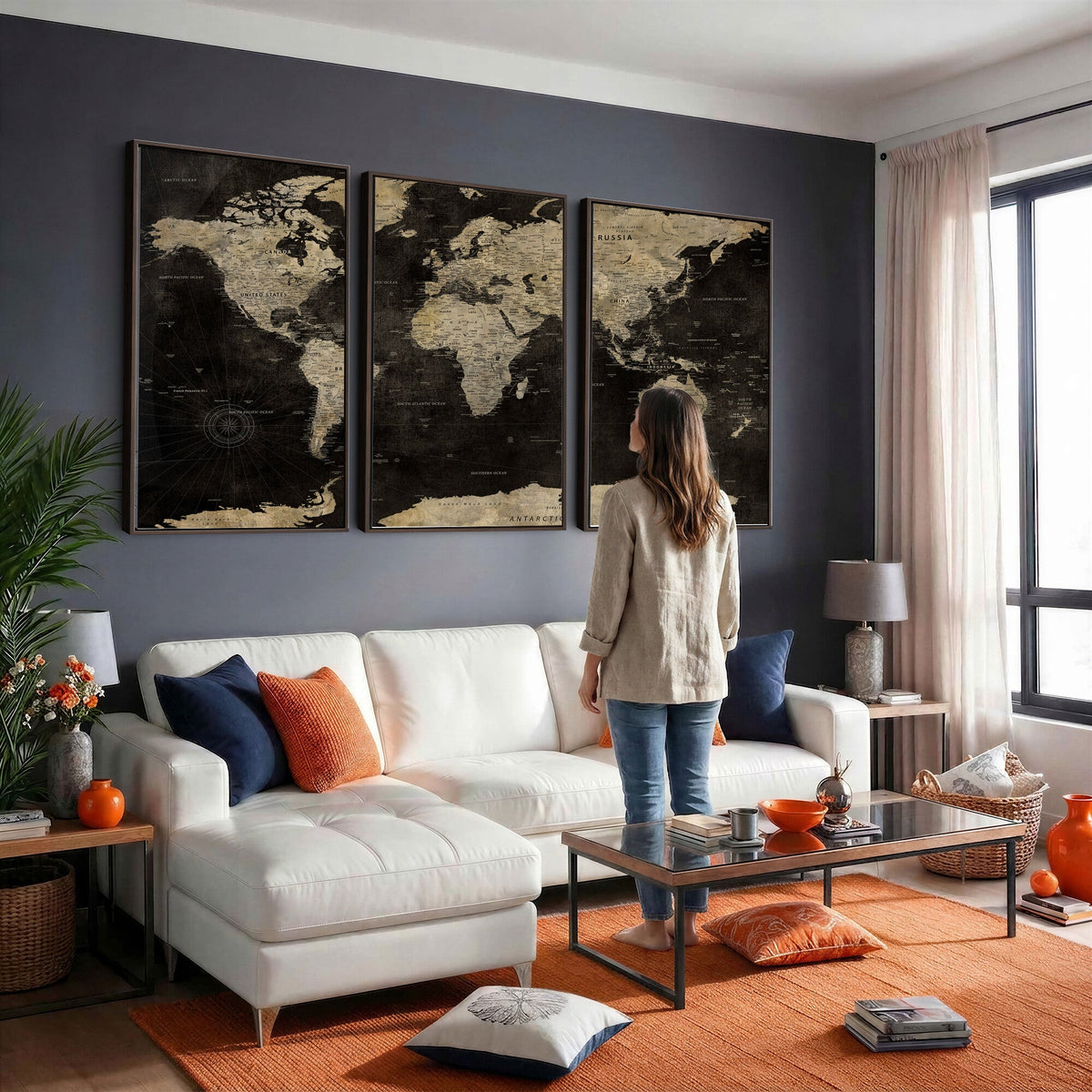 Push Pin World Map Canvas Wall Art Print, Interactive Travel Map