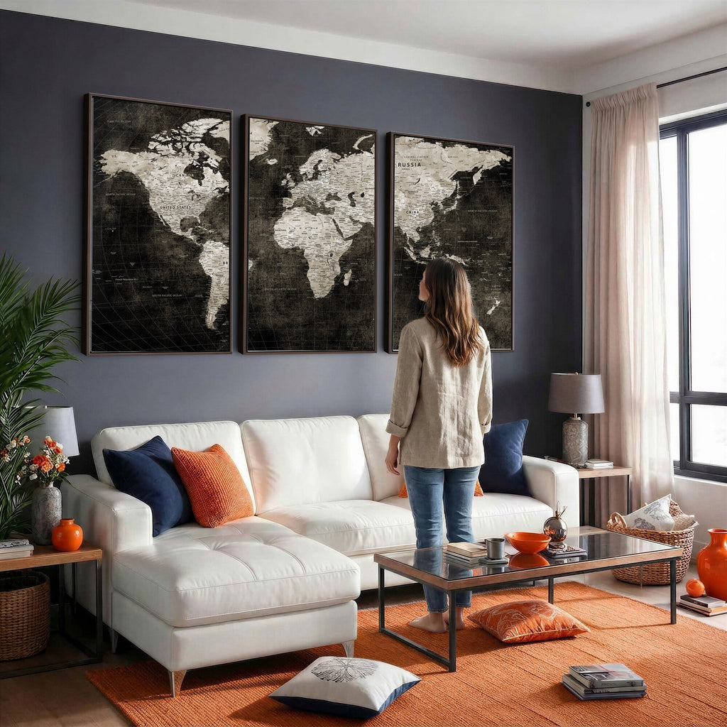 Vintage World Map Wall Art Canvas Print | Framed Large Map Wall Art