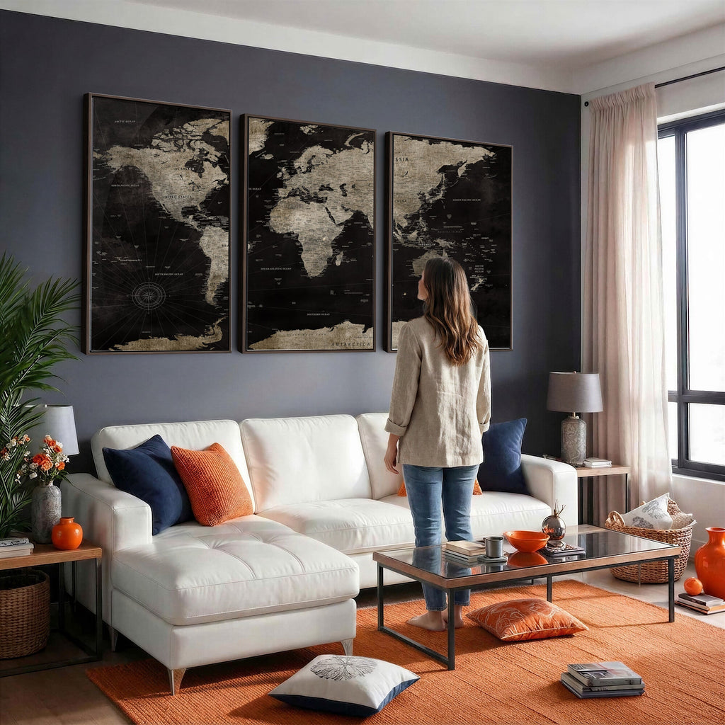 Detailed World Map Wall Art Print | Large Framed World Map Canvas