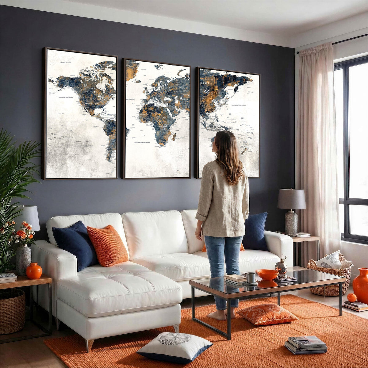 World Map Wall Art Canvas Print for Office Wall Decor