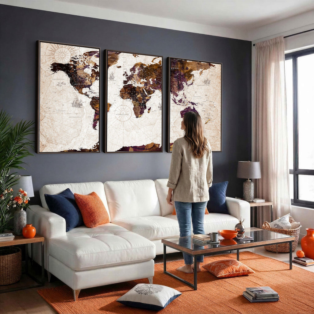 Blue Watercolor World Map Canvas Print | Framed Modern Wall Art