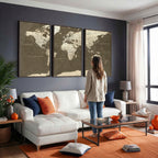 Vintage World Map Canvas Print | Framed Travel Map Wall Art for Couples