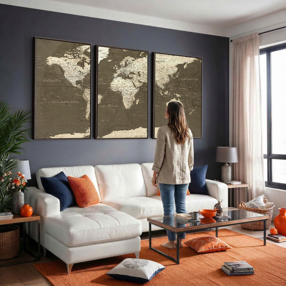 Vintage World Map Canvas Print | Framed Travel Map Wall Art for Couples