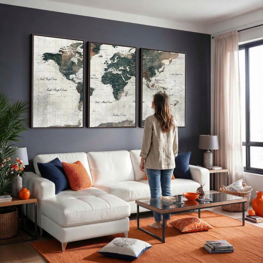 World Map Canvas Print | Framed Travel Map Wall Art for Couples