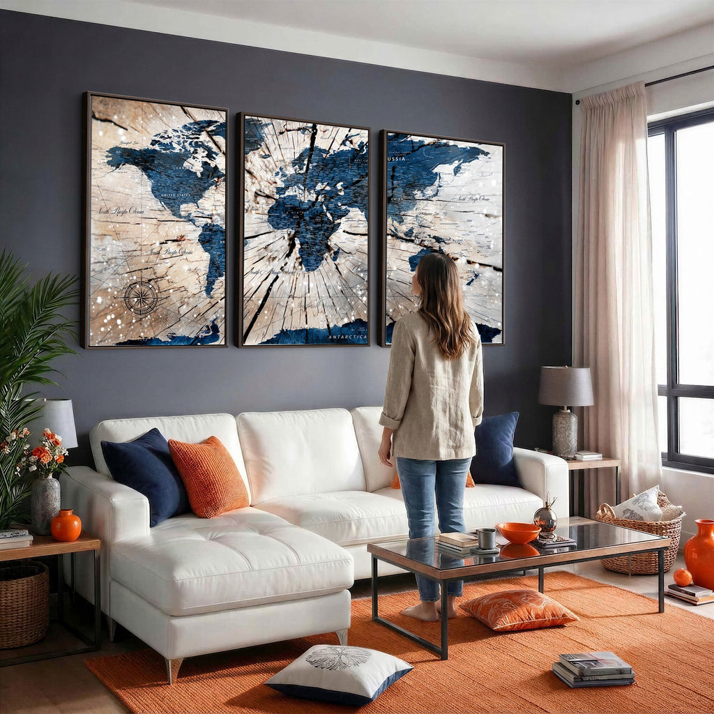 Rustic World Map Canvas Print | Framed Wall Art for Couples