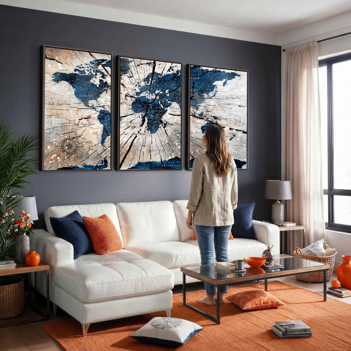 Rustic World Map Canvas Print | Framed Wall Art for Couples
