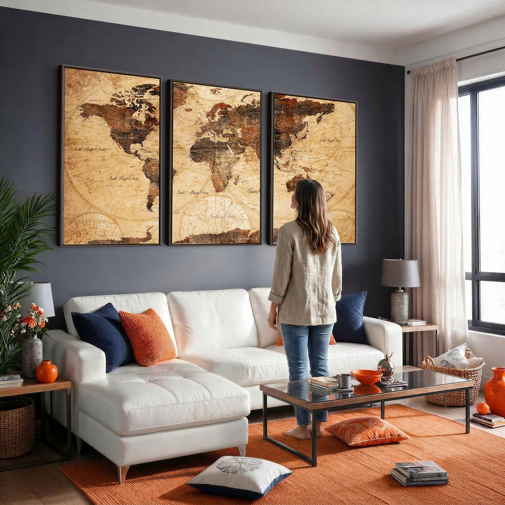 Modern Red and Gray World Map Canvas Print | Framed Wall Art